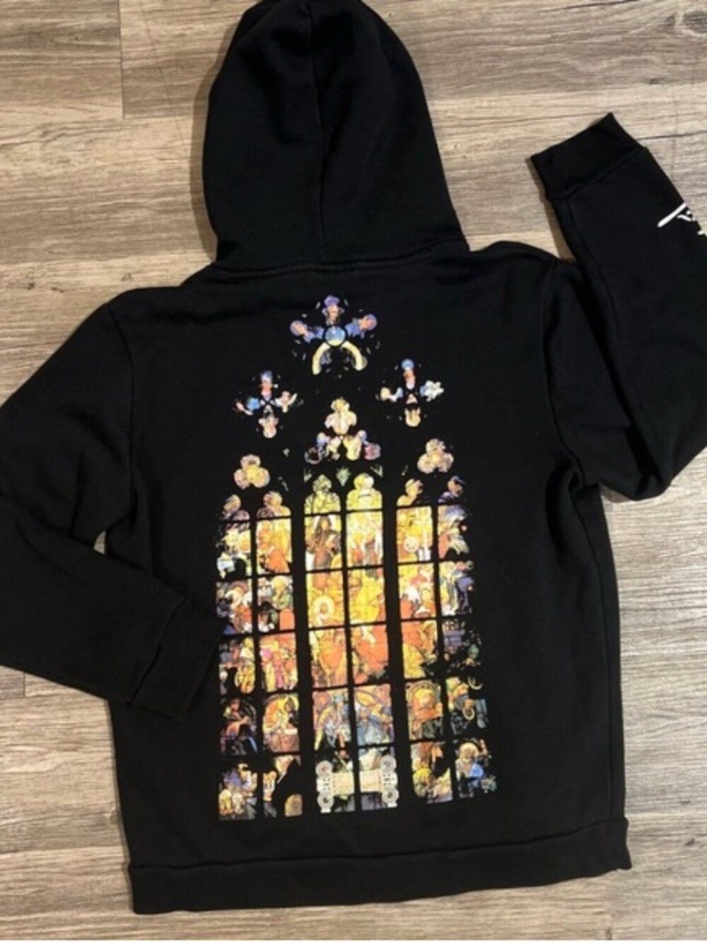 Super Rare MUCHA FOREVER 21 Black Stained Glass Cathedral Goth Hoodie Sweater